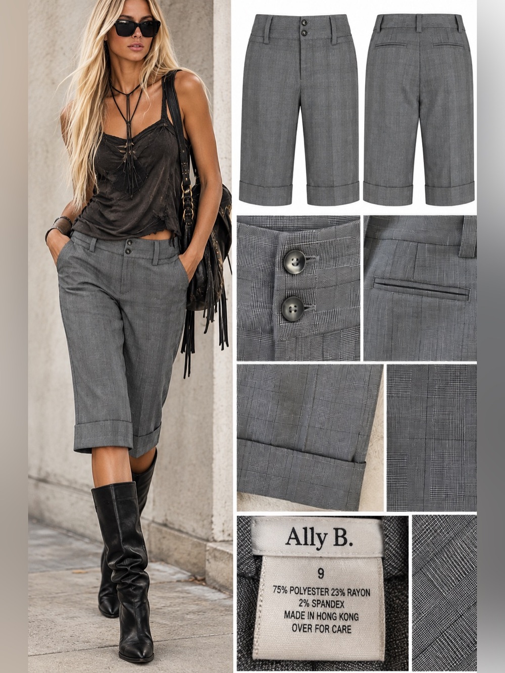 Ally B Gray Knee-Length Tailored Bermudas